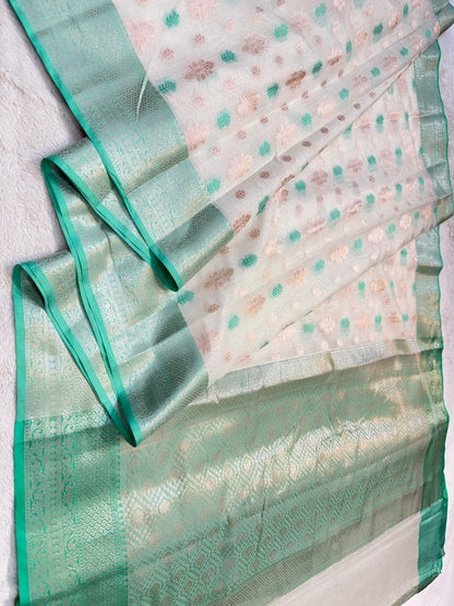 Green Cotton Silk Mina Premium Banarasi Saree