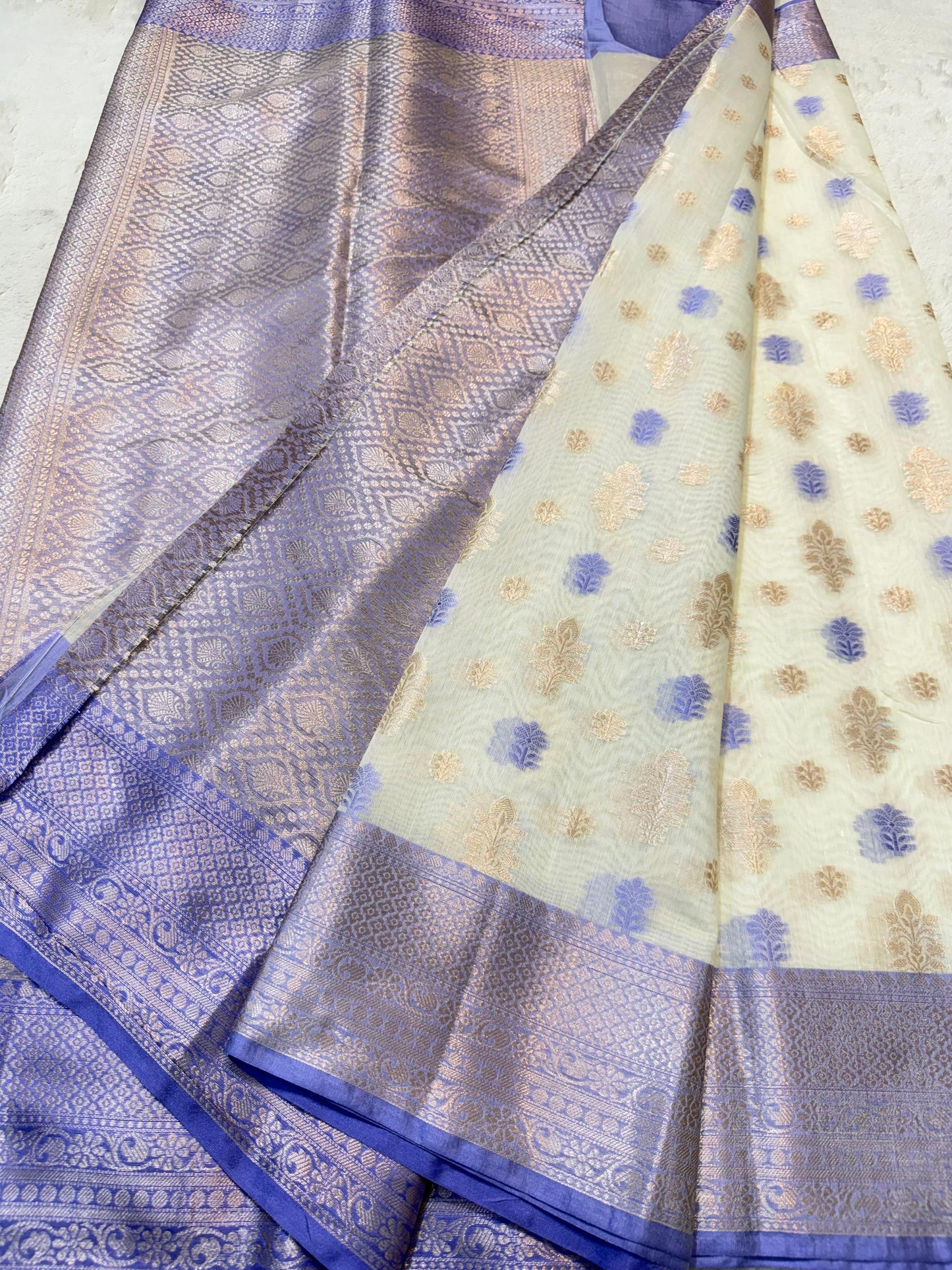 Blue  Cotton Silk Mina Premium Banarasi Saree