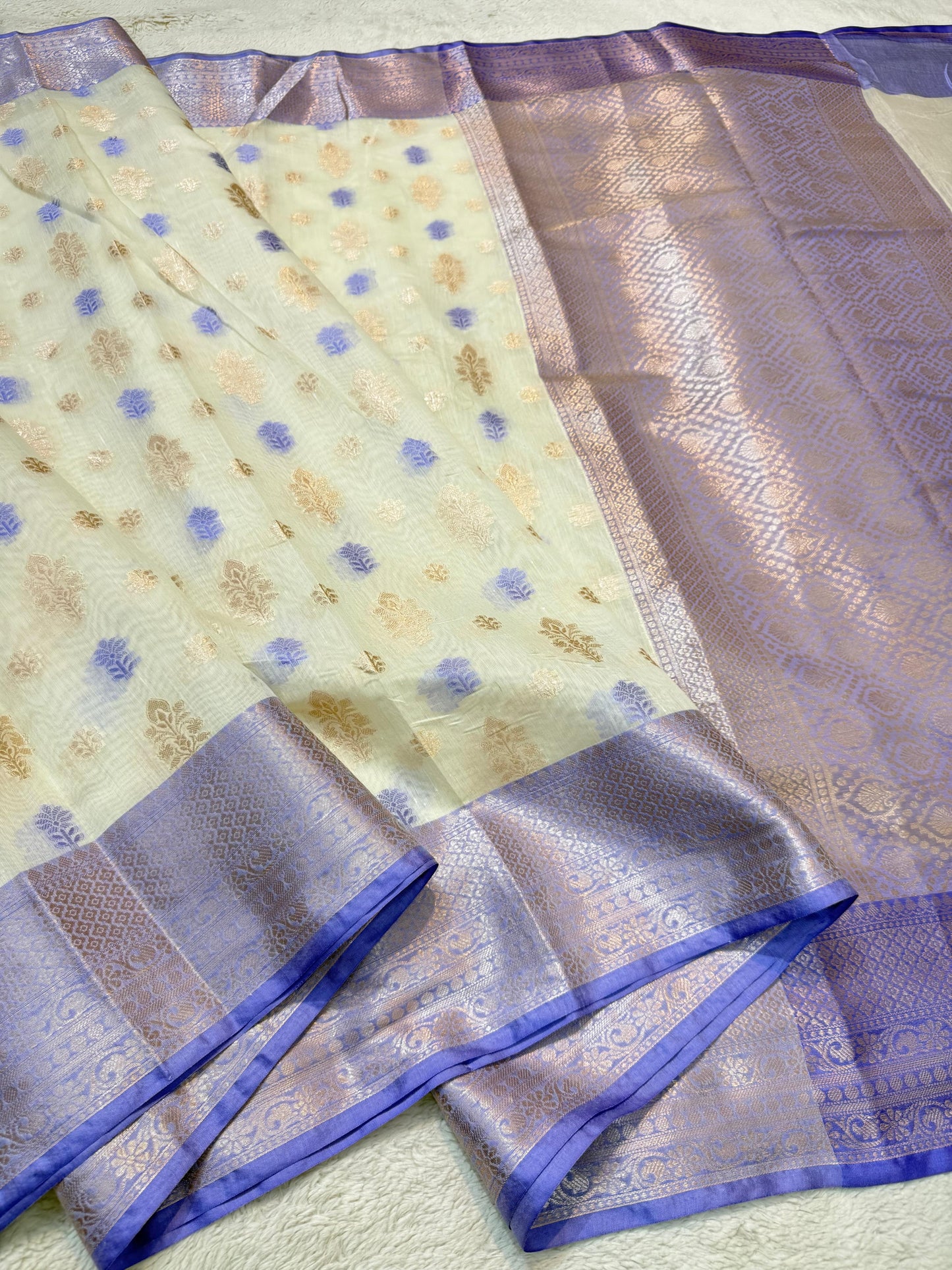 Blue  Cotton Silk Mina Premium Banarasi Saree