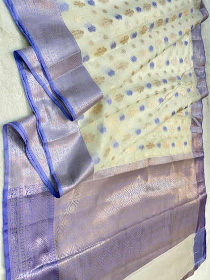 Blue  Cotton Silk Mina Premium Banarasi Saree