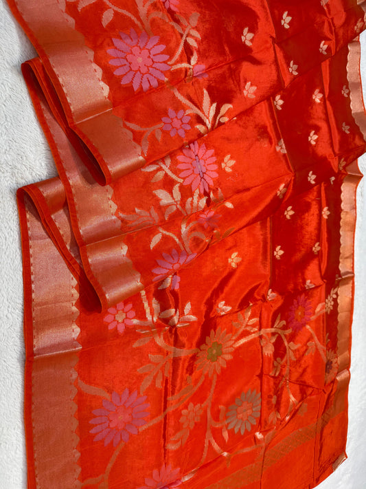Orange Viscose Silk Premium Banarasi Saree