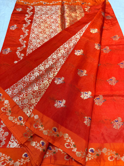 Orange Viscose Silk Premium Banarasi Saree