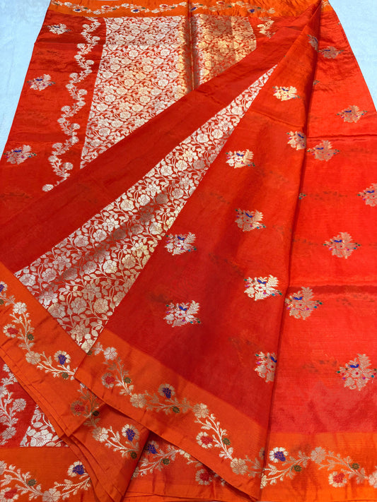 Orange Viscose Silk Premium Banarasi Saree