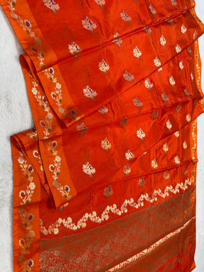 Orange Viscose Silk Premium Banarasi Saree