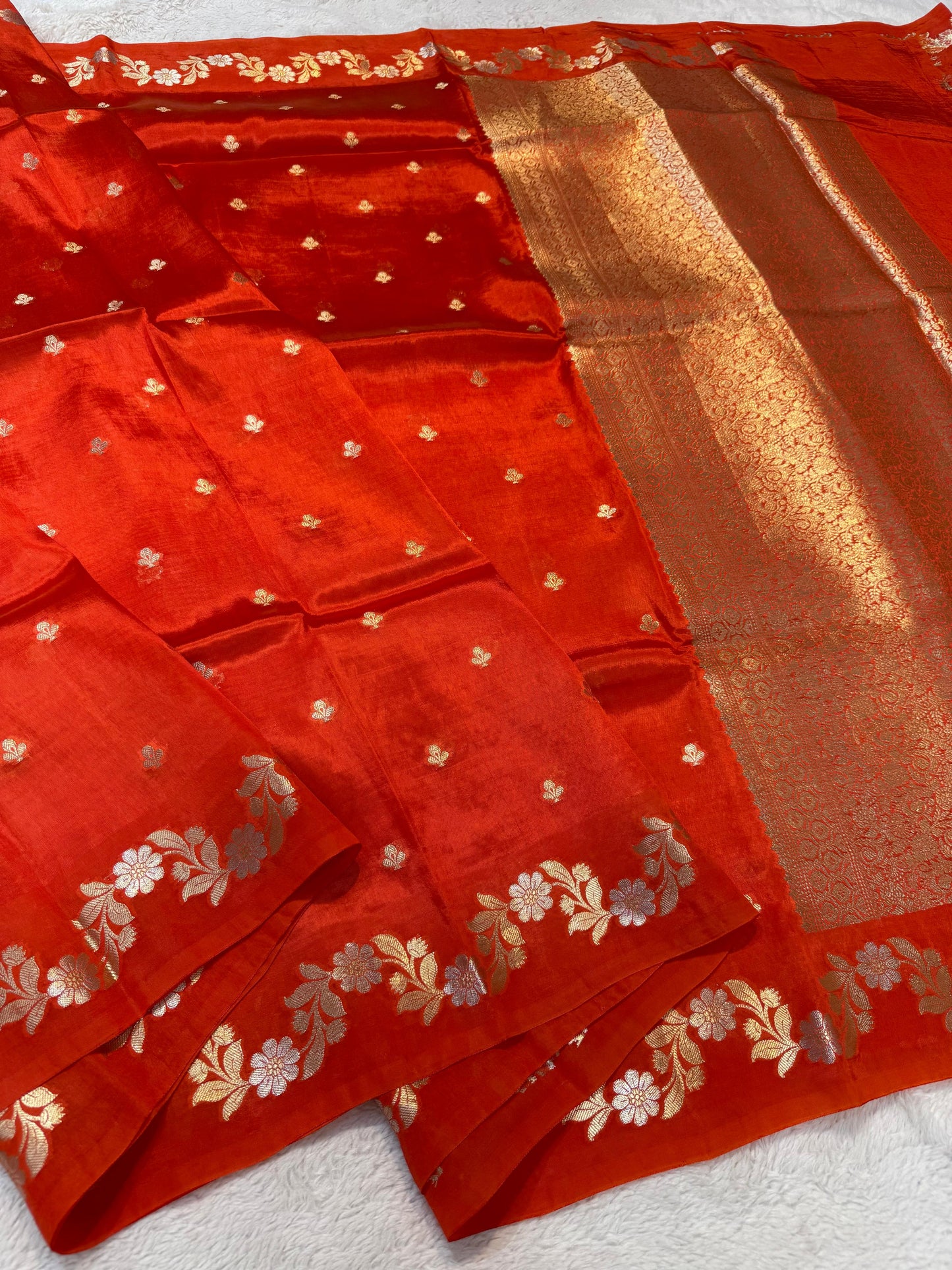 Orange Viscose Silk Premium Banarasi Saree