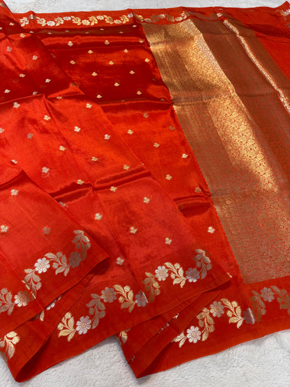 Orange Viscose Silk Premium Banarasi Saree