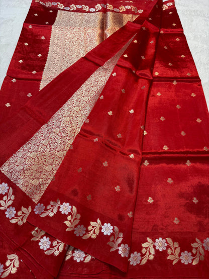 Blood Red Viscose Silk Premium Banarasi Saree