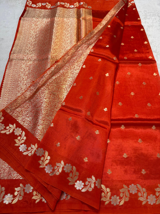 Orange Viscose Silk Premium Banarasi Saree