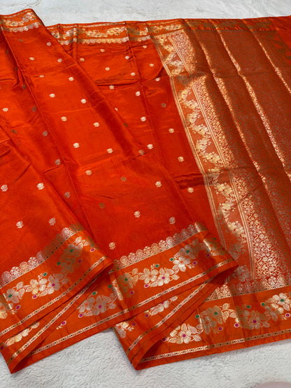 Orange Viscose Silk Premium Banarasi Saree