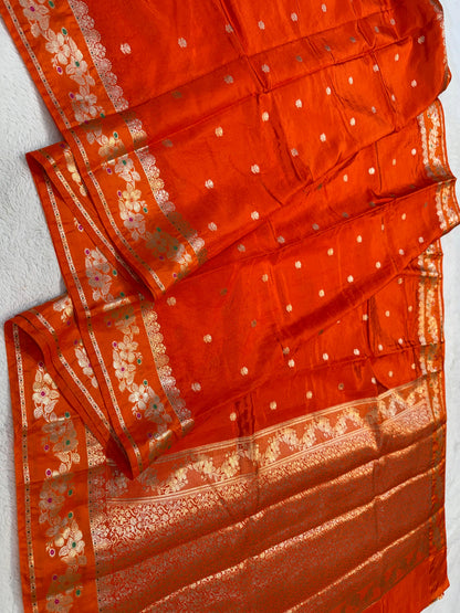 Orange Viscose Silk Premium Banarasi Saree