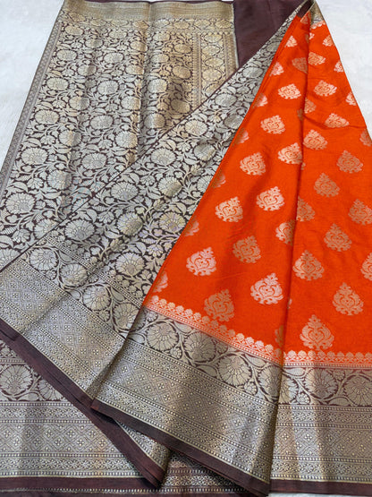 Orange Dupion Silk Premium Banarasi Saree