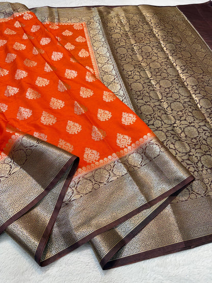 Orange Dupion Silk Premium Banarasi Saree
