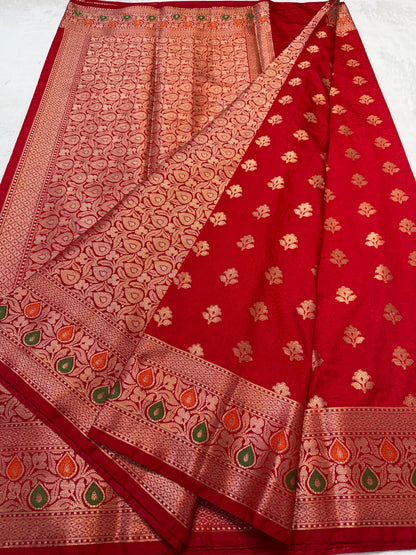 Red  Dupion Silk Premium Banarasi Saree