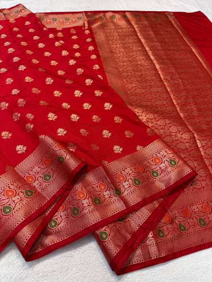 Red  Dupion Silk Premium Banarasi Saree