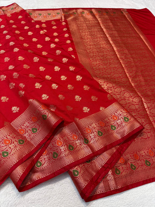 Red  Dupion Silk Premium Banarasi Saree