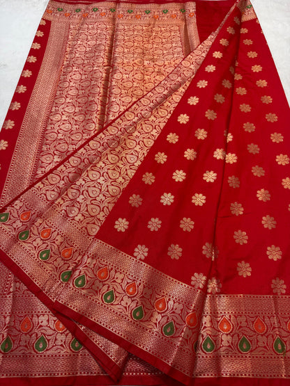 Red Dupion Silk Premium Banarasi Saree