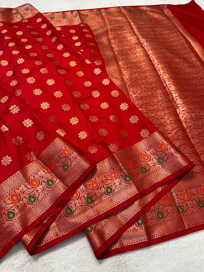 Red Dupion Silk Premium Banarasi Saree