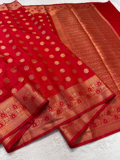 Red Dupion Silk Premium Banarasi Saree