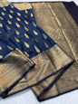 Navy Blue Dupion Silk Premium Banarasi Saree