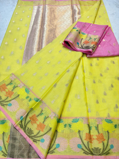 Gold Cotton Kota Paithani Border Premium Banarasi Saree