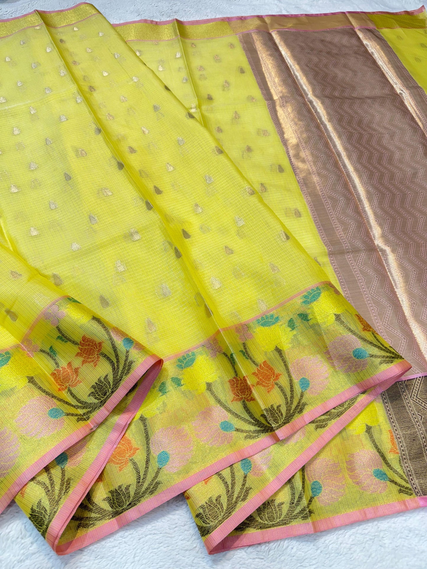 Gold Cotton Kota Paithani Border Premium Banarasi Saree