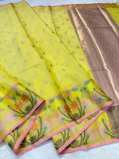 Gold Cotton Kota Paithani Border Premium Banarasi Saree