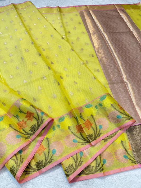 Gold Cotton Kota Paithani Border Premium Banarasi Saree