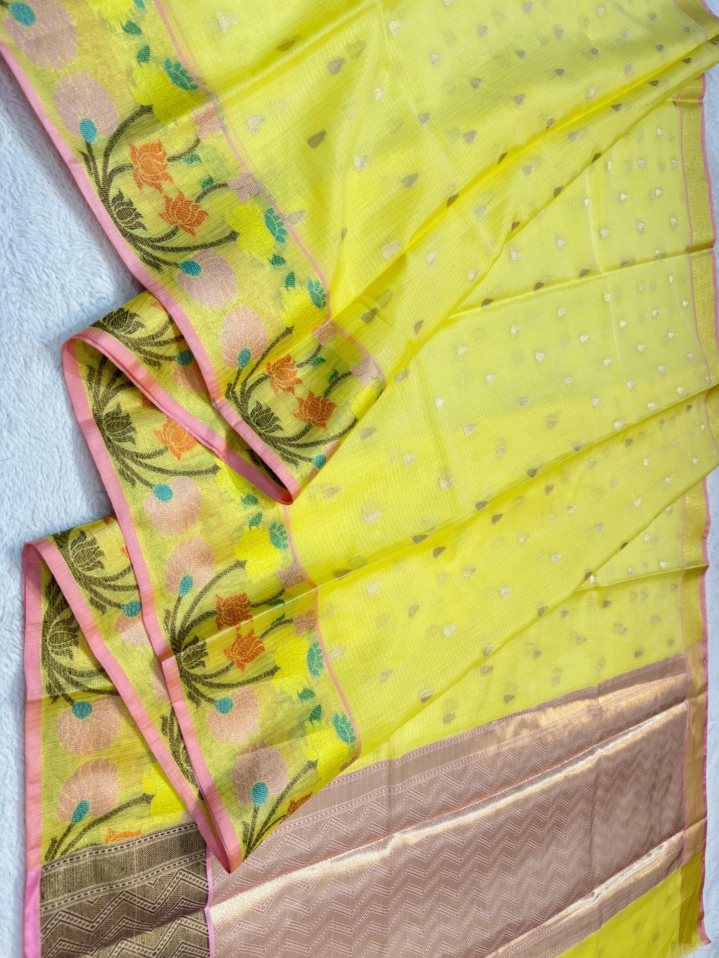 Gold Cotton Kota Paithani Border Premium Banarasi Saree