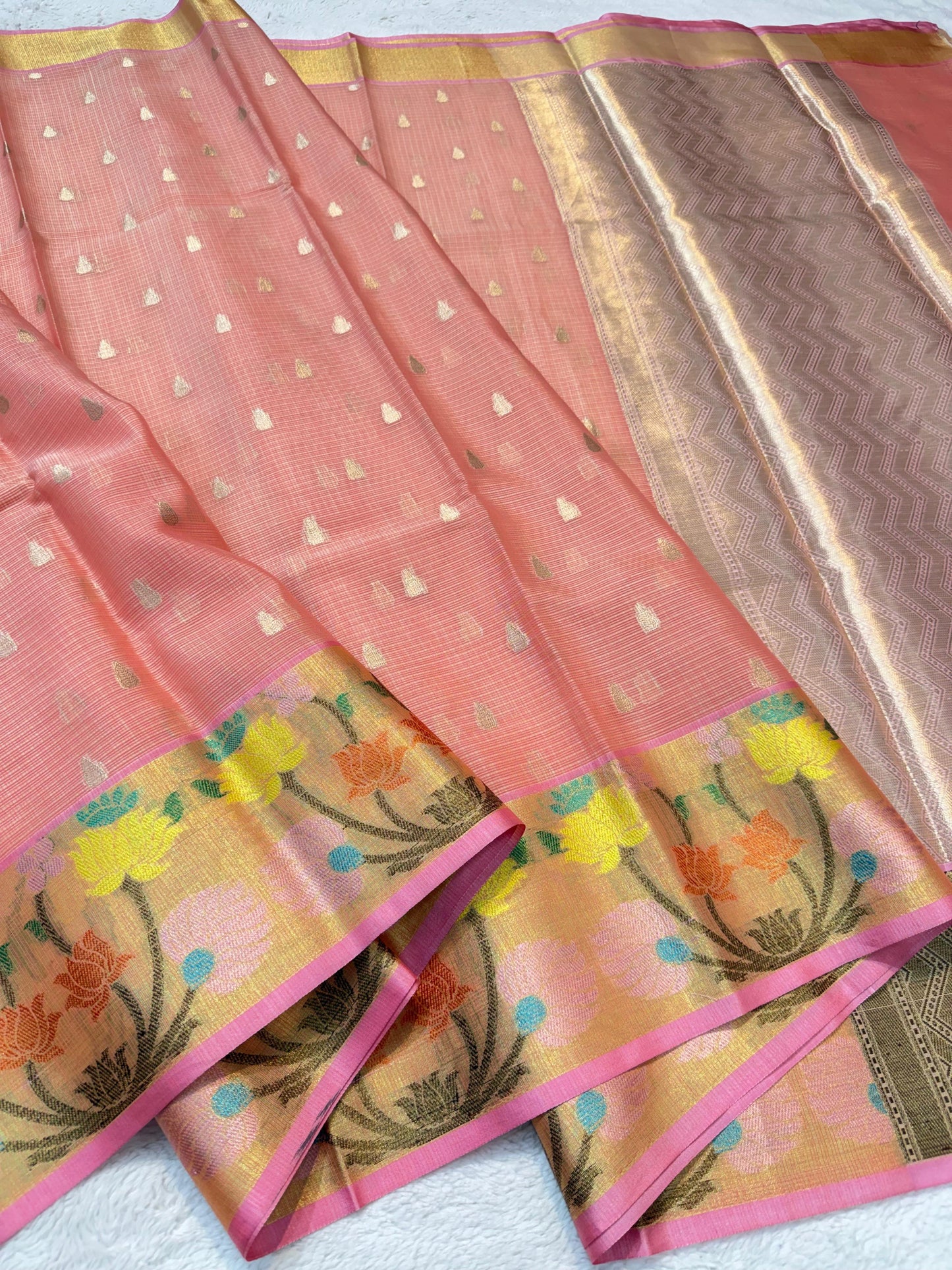 Peach Cotton Kota Paithani Border Premium Banarasi Saree