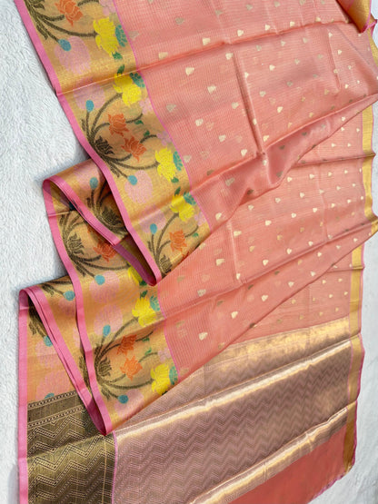 Peach Cotton Kota Paithani Border Premium Banarasi Saree