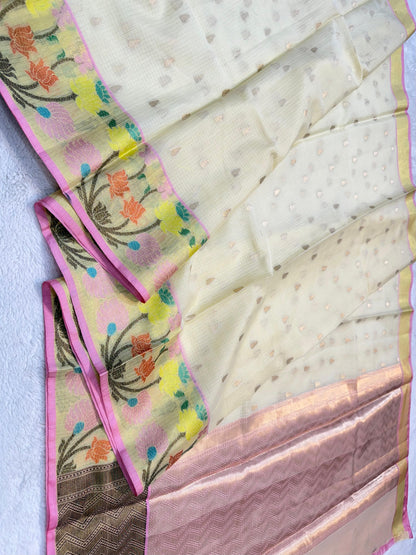 Pista Green Cotton Kota Paithani Border Premium Banarasi Saree