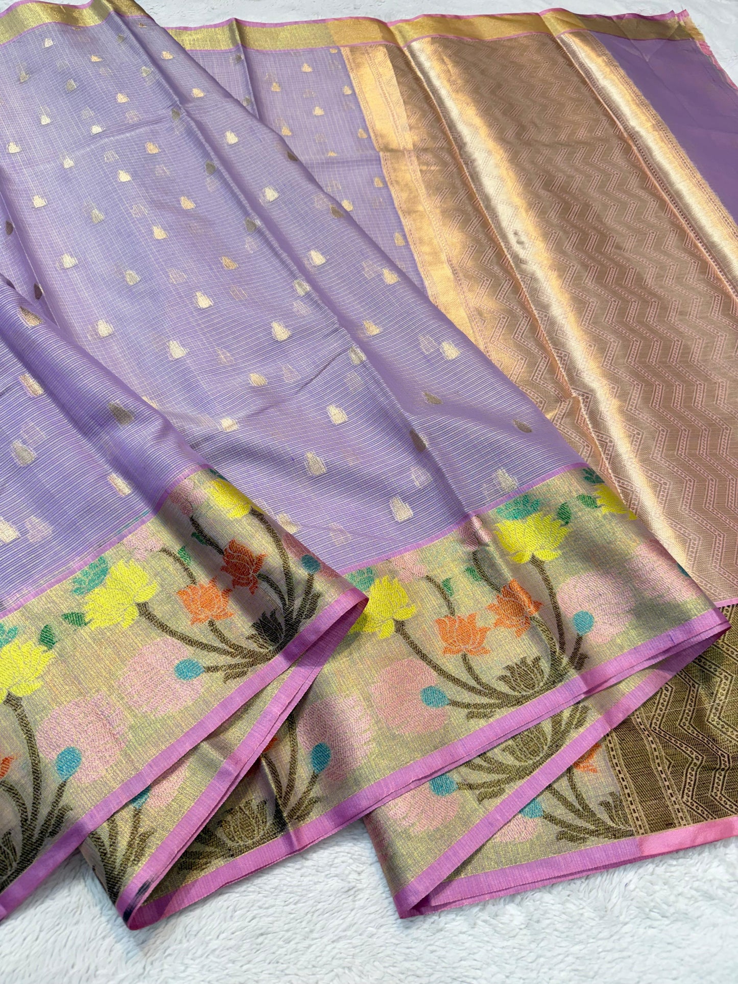 Lovender Cotton Kota Paithani Border Premium Banarasi Saree