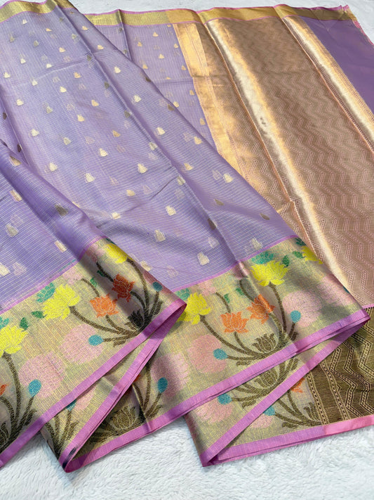 Lovender Cotton Kota Paithani Border Premium Banarasi Saree