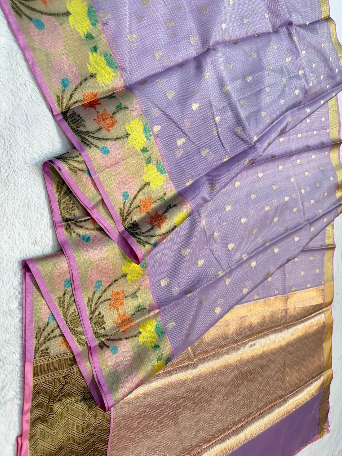 Lovender Cotton Kota Paithani Border Premium Banarasi Saree