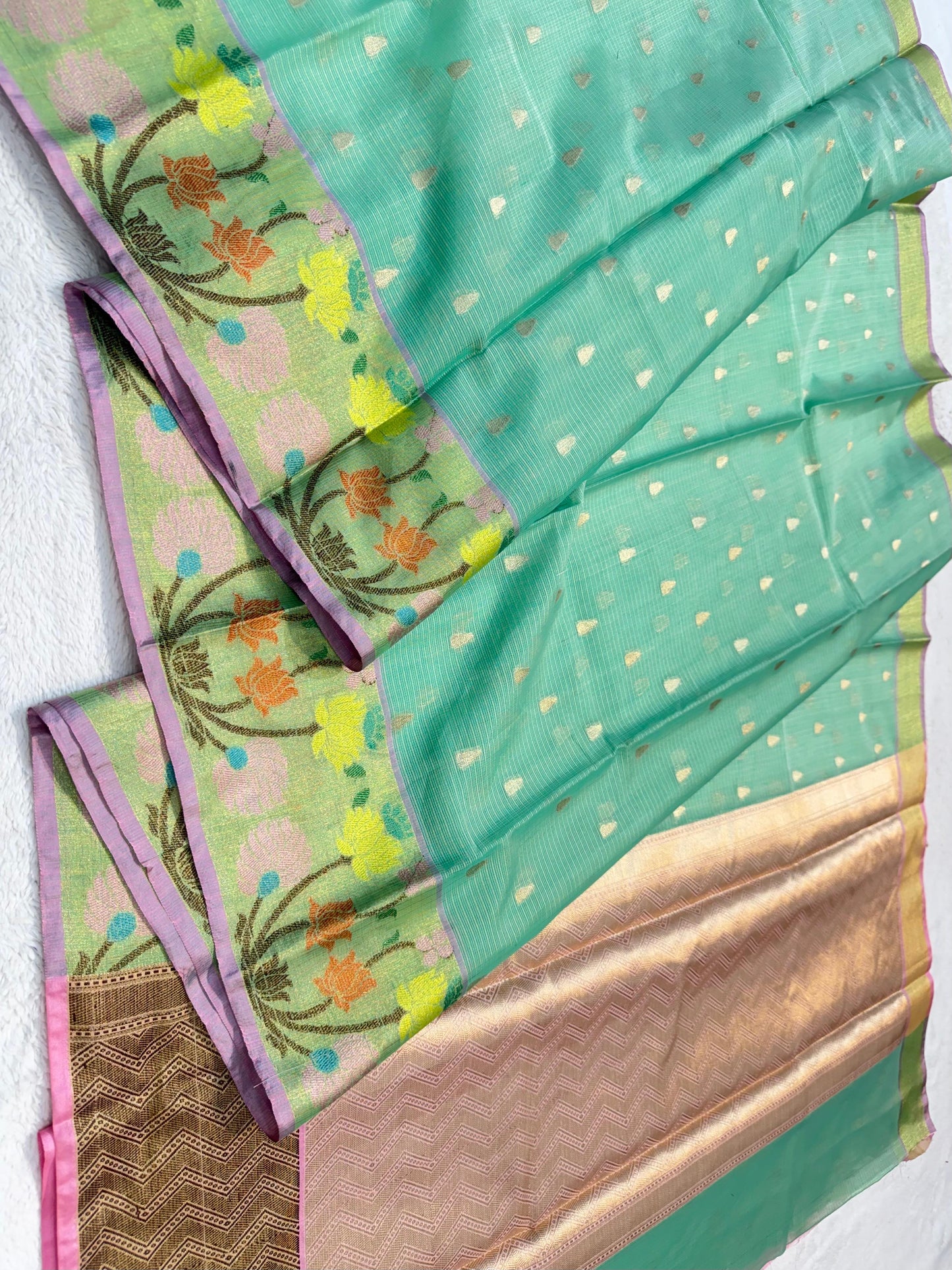Green Cotton Kota Paithani Border Premium Banarasi Saree