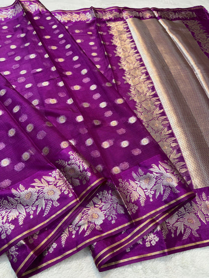 Magenta Cotton Kota Premium Banarasi Saree