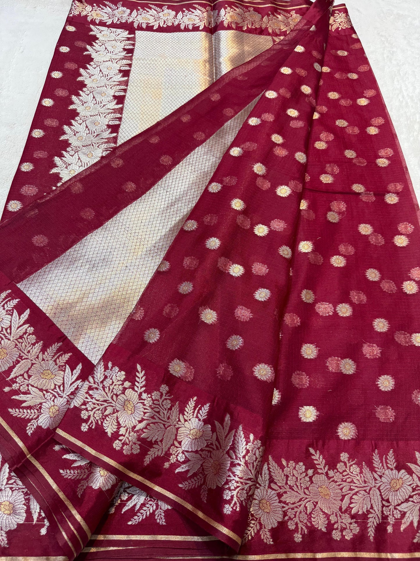 Maroon Cotton Kota Premium Banarasi Saree