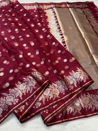 Maroon Cotton Kota Premium Banarasi Saree