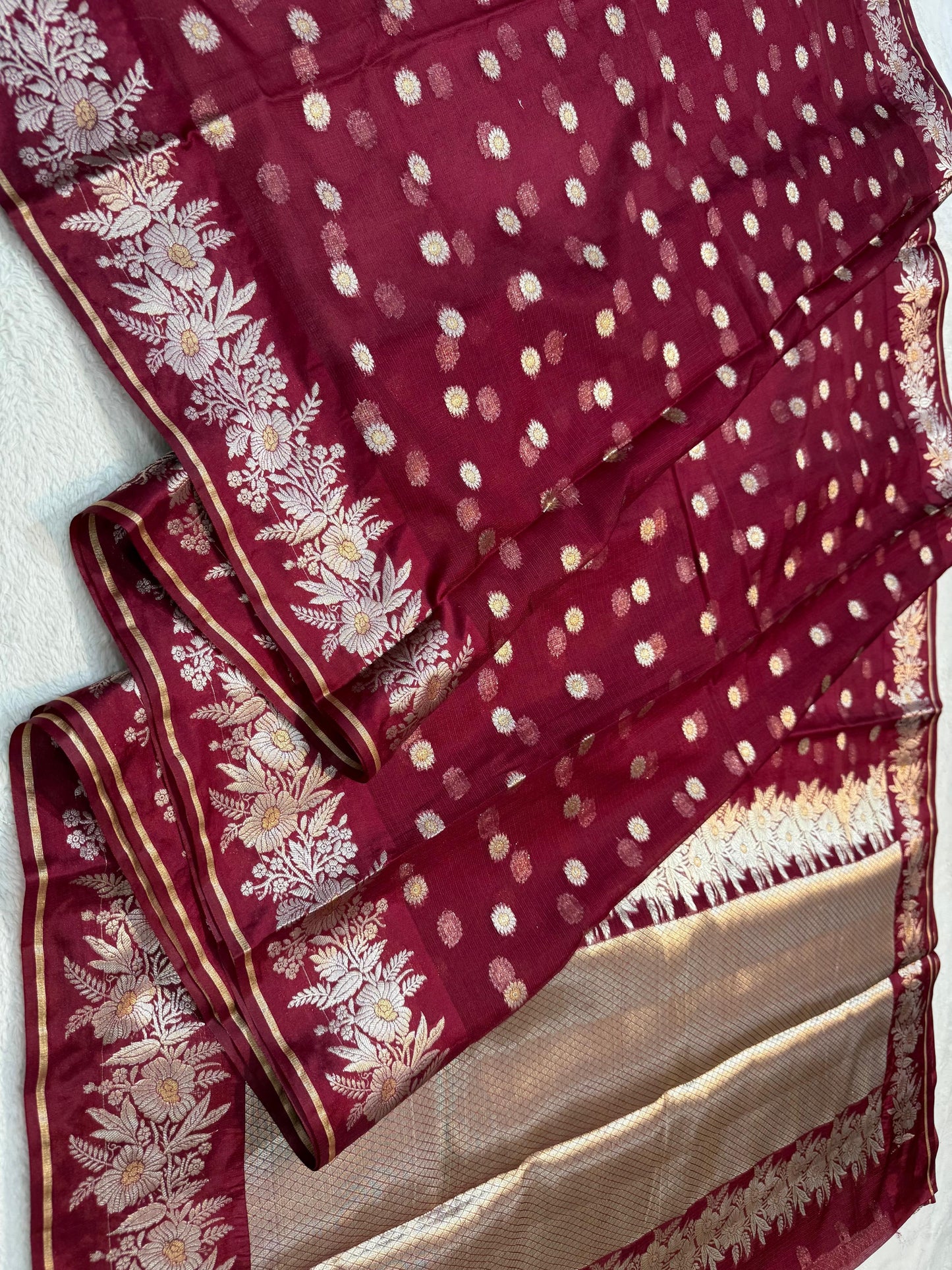 Maroon Cotton Kota Premium Banarasi Saree