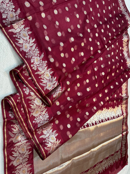 Maroon Cotton Kota Premium Banarasi Saree