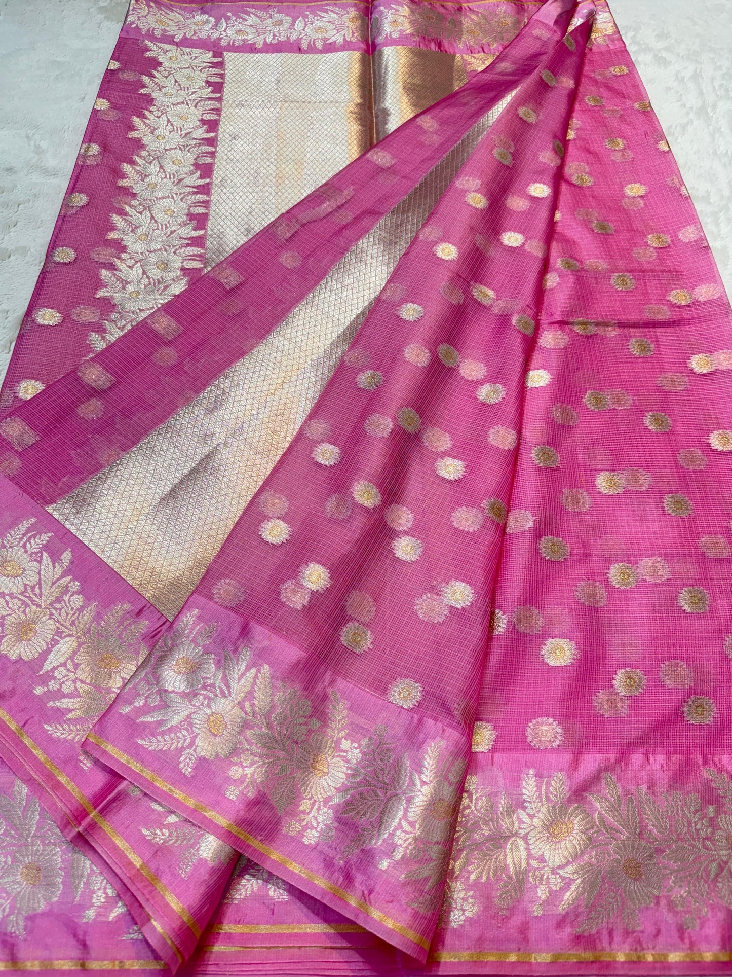 Pink Cotton Kota Premium Banarasi Saree