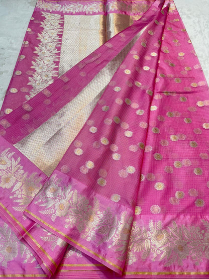 Pink Cotton Kota Premium Banarasi Saree