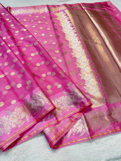 Pink Cotton Kota Premium Banarasi Saree