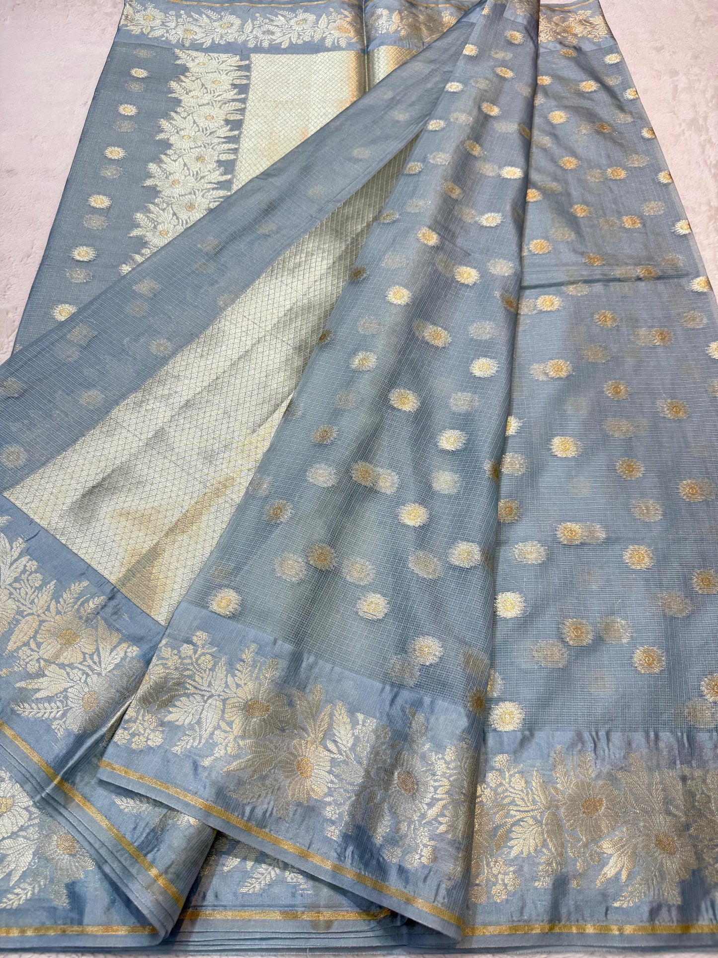 Gray Cotton Kota Premium Banarasi Saree
