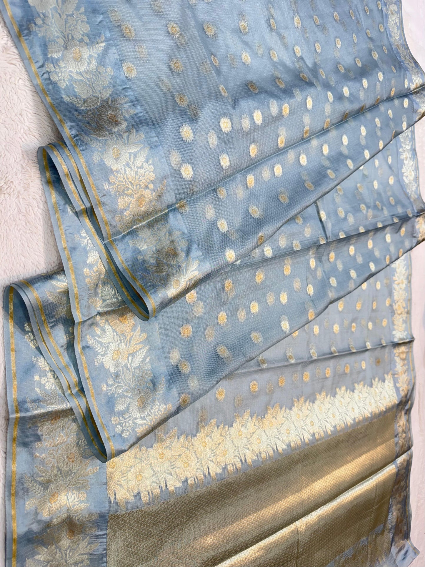Gray Cotton Kota Premium Banarasi Saree