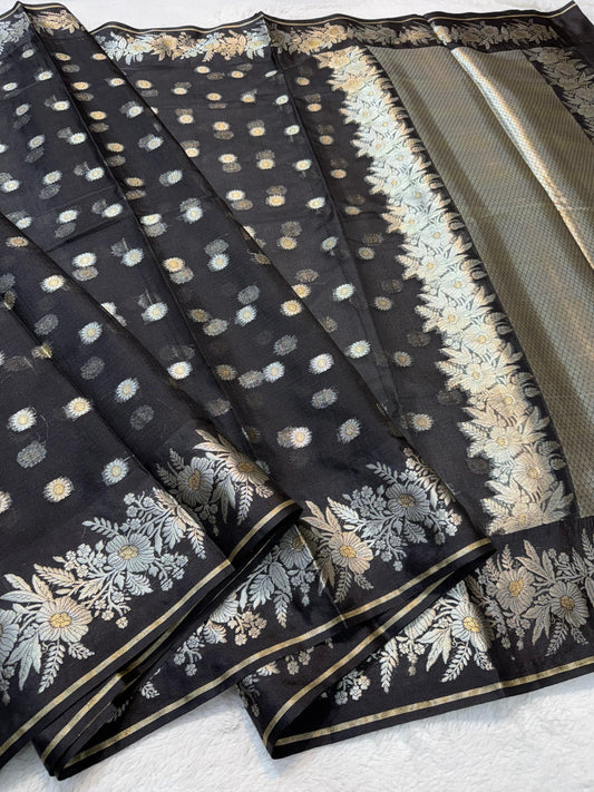 Black Cotton Kota Premium Banarasi Saree