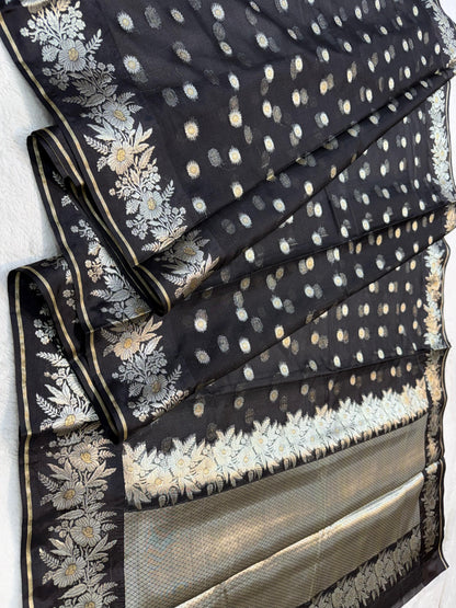 Black Cotton Kota Premium Banarasi Saree