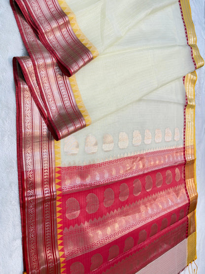 White Red Cotton Kota Ganga Jamuna Border Banarasi Saree