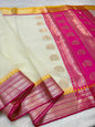 White Rani Cotton Kota Ganga Jamuna Border Banarasi Saree