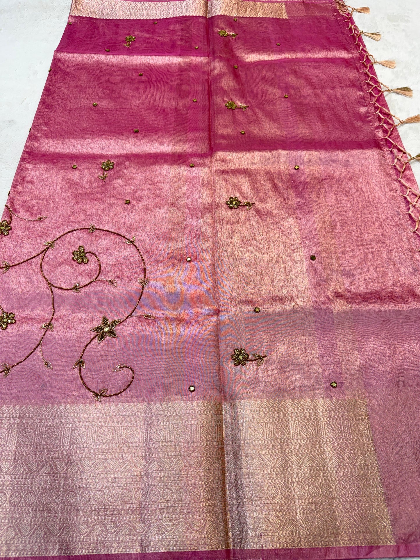 Pink Tissue Designer Handwork Premium Banarasi Silk Saree